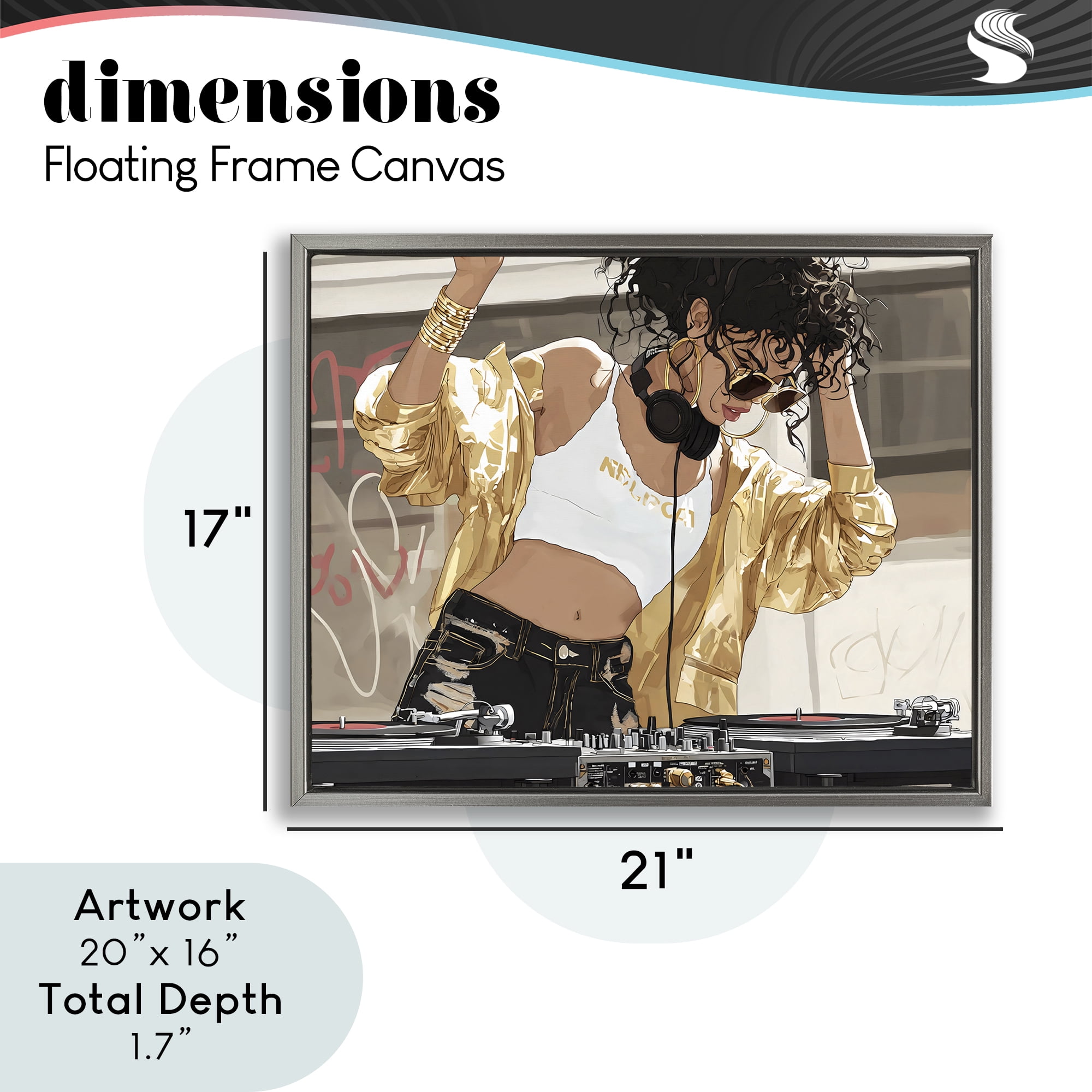 Stupell Industries Gold Accented DJ Gray Framed Floater Canvas Wall Art, design by Franklyn Gregory