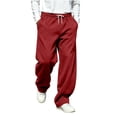 thumbnail image 2 of Zylanna Men's Sweatpants with Side Pockets, Solid Color Drawstring Elastic Waist Baggy Breathable Activewear Jogger Pants for Sports Red, 2 of 9