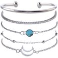 thumbnail image 1 of Juego de 5 pulseras de mano de luna plateada con pulsera de cadena de mano de turquesa y cuentas para mujeres y niñas Rojo Verde MX-0133787FYD, 1 of 5