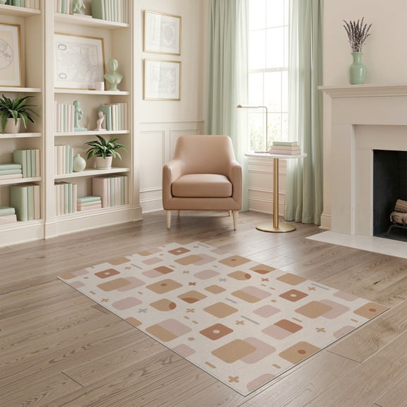 ODIKA 4'x6' Terracotta And Natural Orange Geometric Washable Area Rug Modern Abstract Pattern with Style Stain Resistant, Low Pile, Easy Care for Dorm Room, Small Living