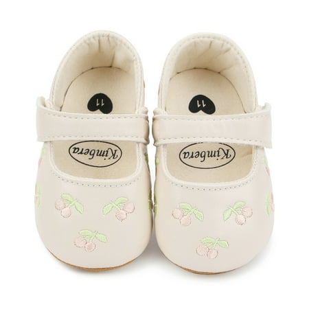 Loliuicca Baby Girls Princess Flats Shoes Cherry Embroidery Walking Shoes