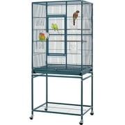 Yaheetech Rolling Parrot Cage Bird Cage for Conures Parakeets Cockatiels with Shelf, Navy Blue