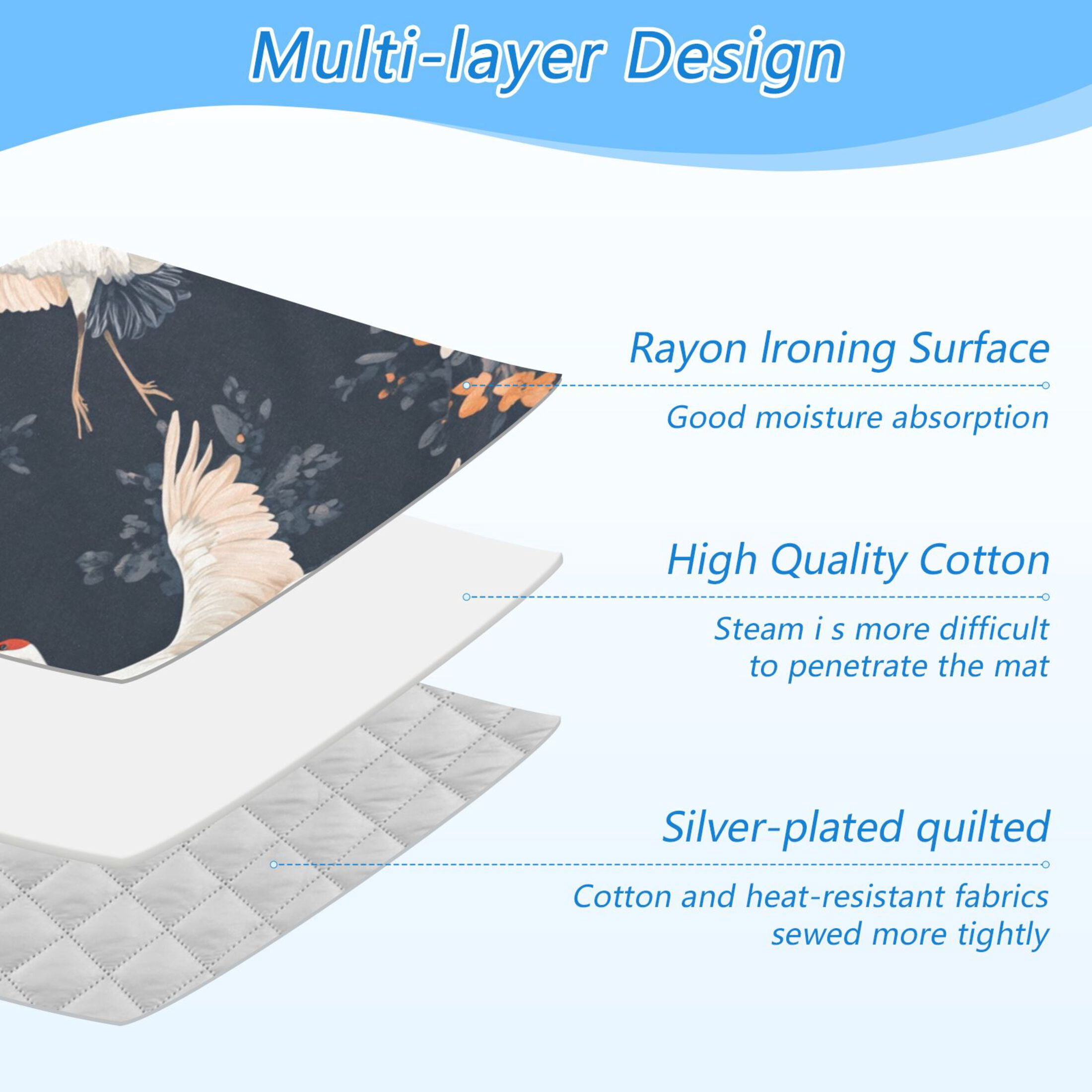 White Cranes Ironing Board Covers Heat Resistant Ironing Pad Mat Portable for Travel Washer Dryer Table