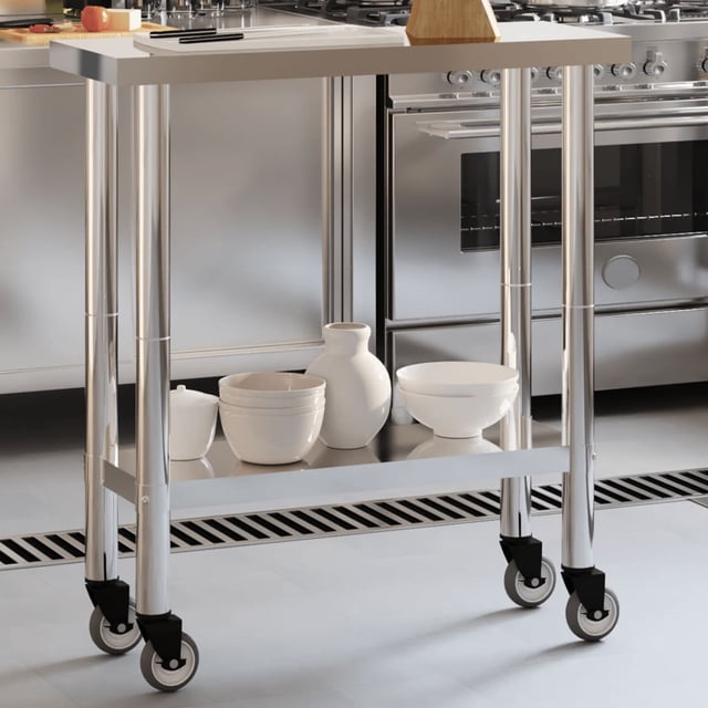vidaXL Table de Cuisine avec Roulettes 82,5x30x85 cm Acier Inoxydable