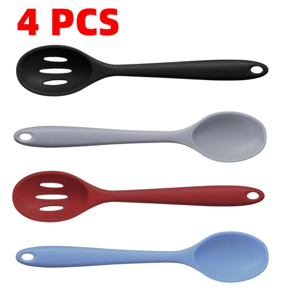 4Pcs Silicone Cooking Utensils Set, 10.6 Inch Large Silicone Serving Nonstick Spoons Heat Resistant Mixing Slotted Spoons for Kitchen Cooking Bake Stir, Dishwasher Safe