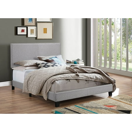 Crown Mark Erin Gray Upholstered Bed with Nail Head Trim, Multiple (Best Bed For 5 Year Old)