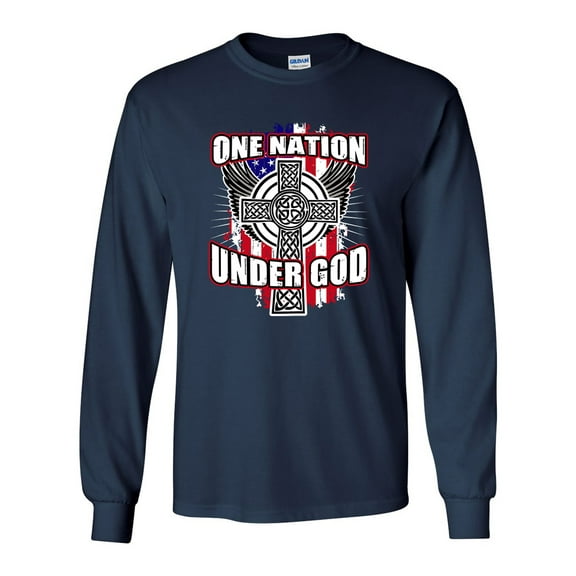 Long Sleeve Adult T-Shirt One Nation Under God Cross USA America Patriotic DT