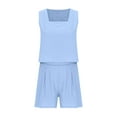thumbnail image 2 of UAMVSH Short Sets for Women Two Piece Summer Fall Vacation Outfits Sleeveless Square Neck Tank Tops Casual Loose Fit Shorts Lounge Sets(Small,Light Blue), 2 of 3