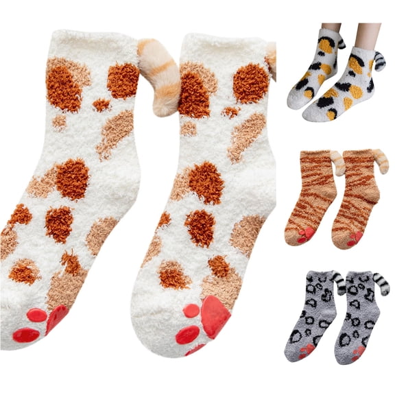 Huowey Fuzzy Crew Socks For Women Cute Animal Theme Thick Floor Casual Socks Cozy Fall Winter Warm Lounging Home Socks