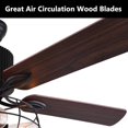 thumbnail image 3 of Ceiling Fan Light 52 Inch - Retro Industrial 5-Lights E27 Fixture for Restaurant/Living Room/Bedroom Create Iron Cage Rustic Style, 3 of 7