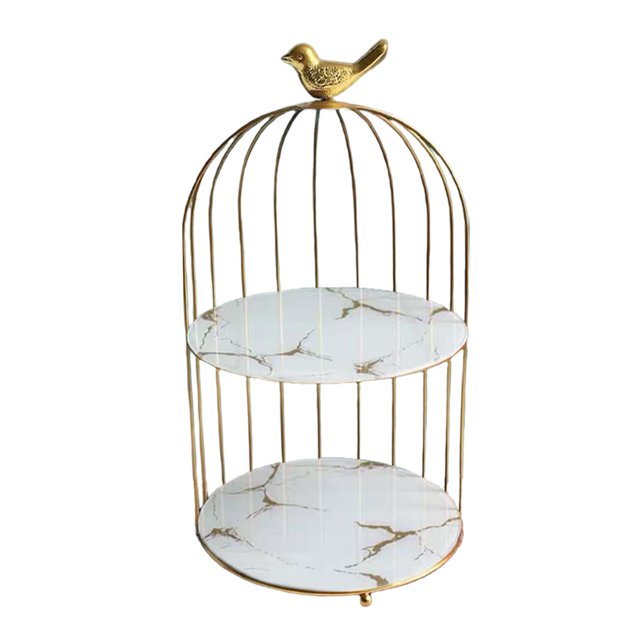 Cosmetics Iron Storage Rack que Bird Cage Jewelry Holder Dessert Cupcake Stand Necklace Earring Organizer Display Large Vanity for , 19.5x36.5cm white