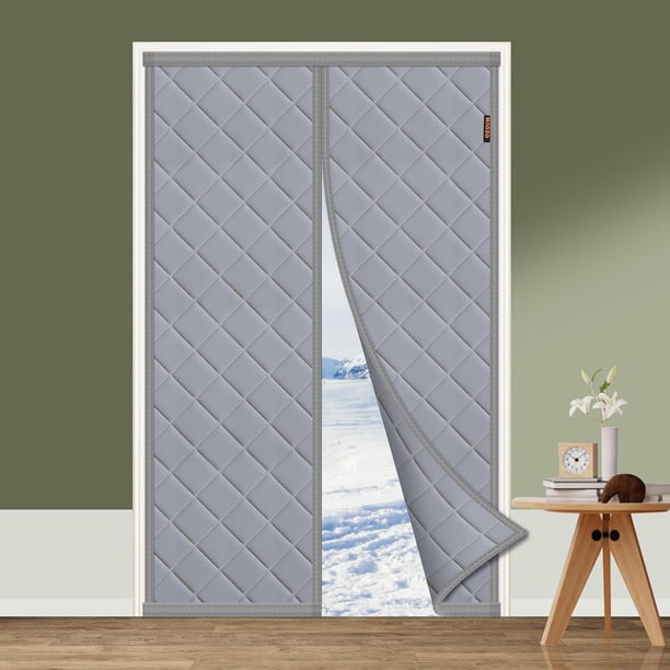 Cortina de puerta con aislamiento térmico, 100 x 210 cm, antifrío, impermeable, magnética, de algodón, color gris JM Cocina, Decoración y Otros