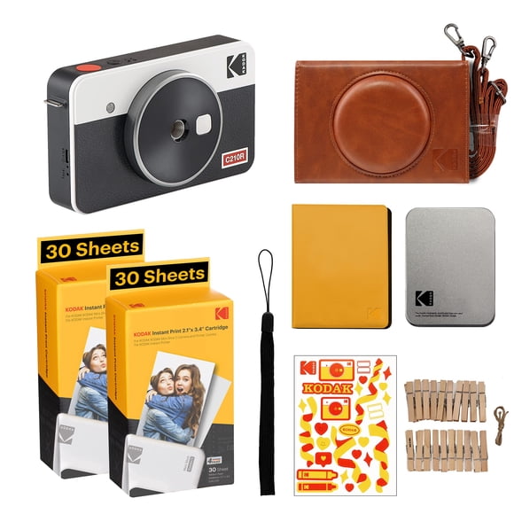 Kodak Mini Shot 2 Retro | Accessory Gift Bundle | Portable Wireless Instant Camera & Photo Printer, Compatible with iOS & Android and Bluetooth Devices, Real Photo (2.1x3.4) 4Pass Technology - White