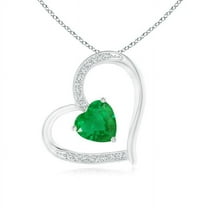 ANGARA Natural Emerald and Diamond Tilted Heart Pendant in 925 Sterling Silver for Women (Size-6mm) | May Birthstone, Birthday, Anniversary, Jewelry Gift for Women | Natural Emerald Necklace
