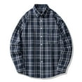 thumbnail image 2 of Wyobmus Long Sleeve Flannel Shirt for Men Long Sleeve Checkered Print Blouse Loose Fit Youth Button Down Casual Plaid Collared Shirt E-Navy, 2 of 5