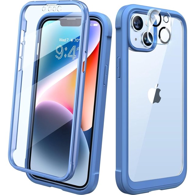 Funda Diaclara diseñada para iPhone 14. Carcasa robusta de cuerpo completo con protector de pantalla táctil antiarañazos integrado y protector de lente de cámara para iPhone 14 de 6.1 pulgadas (azul