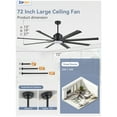 thumbnail image 3 of Zardon 72 in Large Ceiling Fans with Light and Remote, Modern Ceiling Fan with 6 Speed Reversible for Indoor, Outdoor, Black, 3 of 9