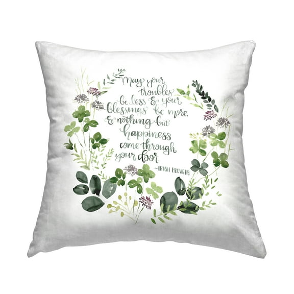 Stupell Industries Troubles Be Less Irish Proverb Green Botanical Wreath Design by Jennifer Paxton Parker Throw Pillow