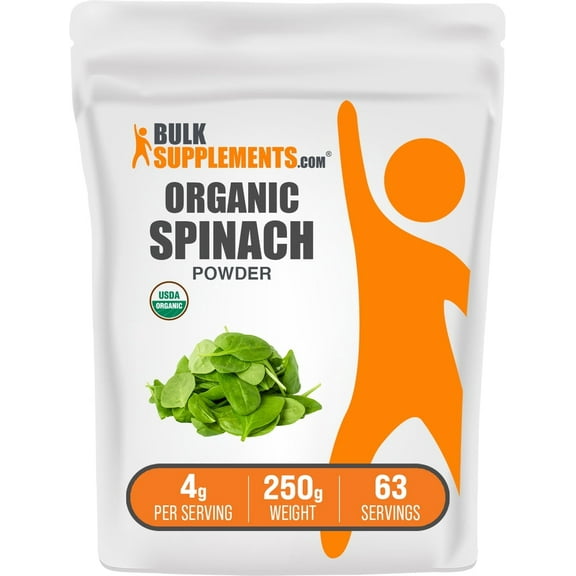 BulkSupplements Organic Spinach Powder - Spinach Supplement, Spinach Powder Organic - Green Superfood, Vegan & Gluten Free - 4g per Serving, 250g (8.8 oz)