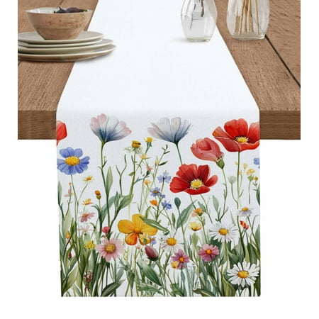 

Table Runner Dresser Scarf 13 x 70 Inch Spring Floral Red Blue Wildflower Plant Botanical Table Runners Non-Slip Heat Kitchen Dining Table Decor for Indoor Outdoor Home Party Decoration