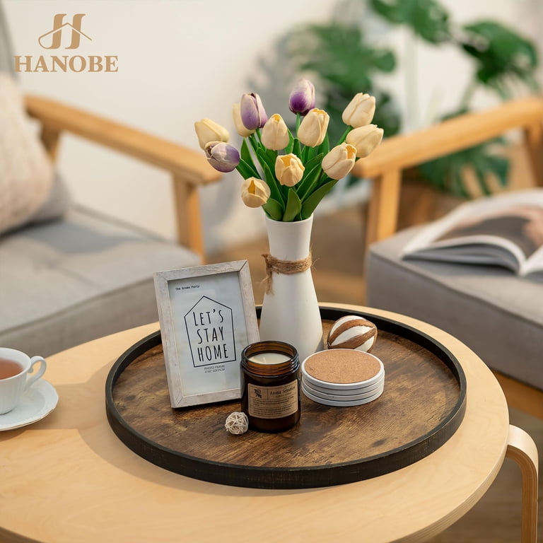 Hanobe Farmhouse Round Tray, Brown, 18 Inch photo 3