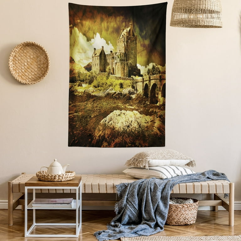 Medieval Decor Wall Hanging Tapestry, Old Scottish Castle in