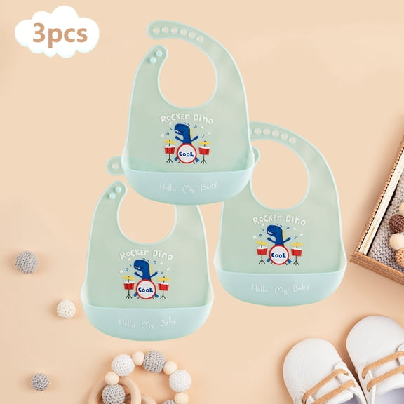 GOLDCOLIN Set of 3 Silicone Bibs for Babies & Toddlers,Soft Adjustable Bibs with Pocket Food Catcher for Baby Girl,Boy