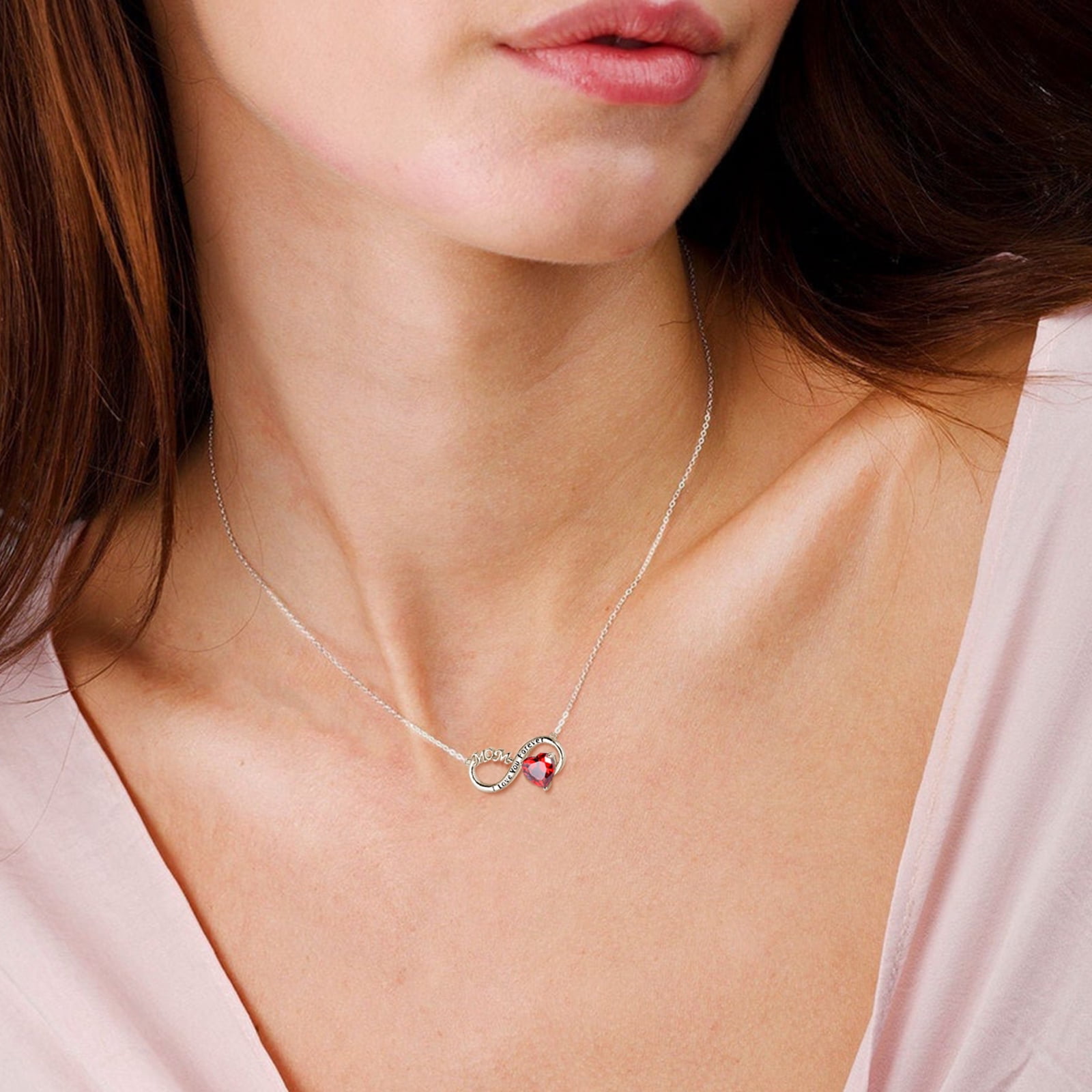 Juwaliy Infinity Heart Necklace for Mom January Birthstone Necklace Garnet Red Pendant 925 Sterling Silver Jewelry Women Birthday Mother's Day Gifts