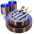 thumbnail image 1 of Juego de platos de plástico Nervure Clear Blue con oro, 150 piezas, 1 of 9