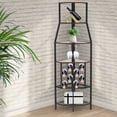 thumbnail image 3 of Corner Wine Rack with Glass Holder and Storage Shelves, Metal Wood Freestanding Floor Industrial Corner Bar Brown, 3 of 8