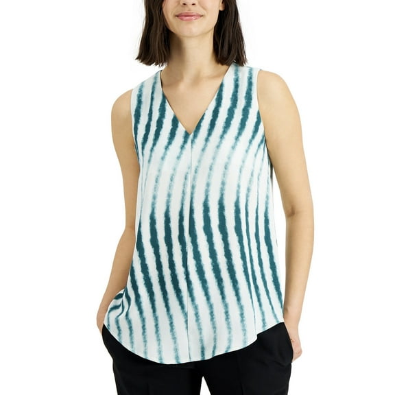 Alfani Petite Printed High-Low Tunic Green Warm Wave PXL