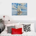 thumbnail image 4 of COMIO Coastal Sailing Boat Canvas Wall Art - Blue and White Nautical Picture for Living Room, Bedroom, or Bathroom Decor with Vertical Seaside Artwork, 4 of 4
