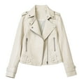 thumbnail image 5 of Women Jacket Faux Leather Smooth Surface Turn-down Collar Zip-up Zipper And Rivet Decor Long Sleeves Motorcycle Coat Travel Outerwear, 5 of 8