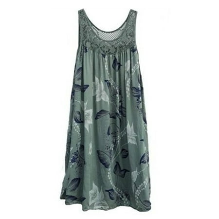 Womens Plus Size Floral Beach Sleeveless Loose Boho Short Dress Summer Sundress | Walmart Canada