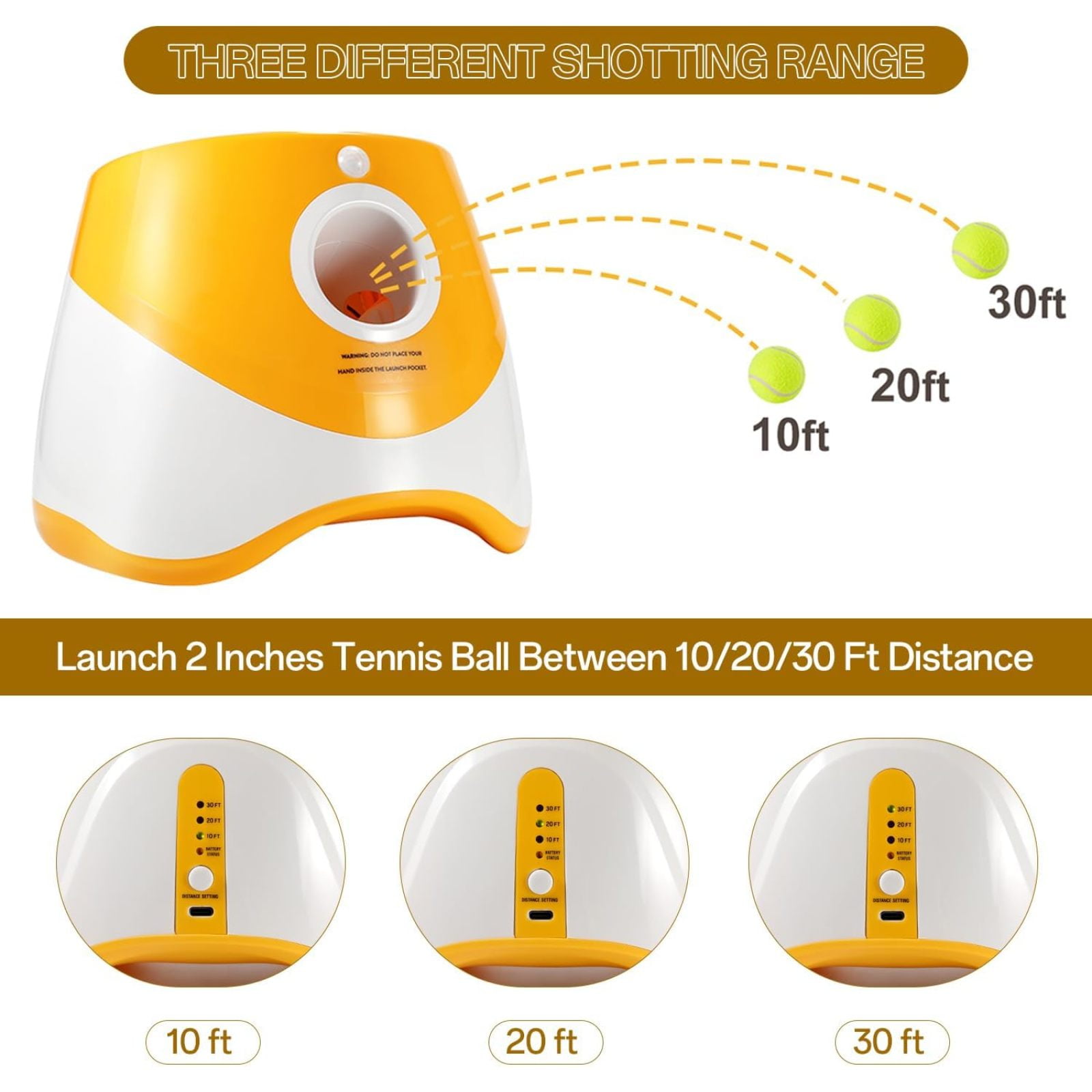 SQDWYGUO Automatic Dog Ball Thrower Launcher with 12 PCS Tennis Balls,Thrower Distance 10-30ft, Interactive Dog Fetch Machine Toy for Small Dogs,Yellow