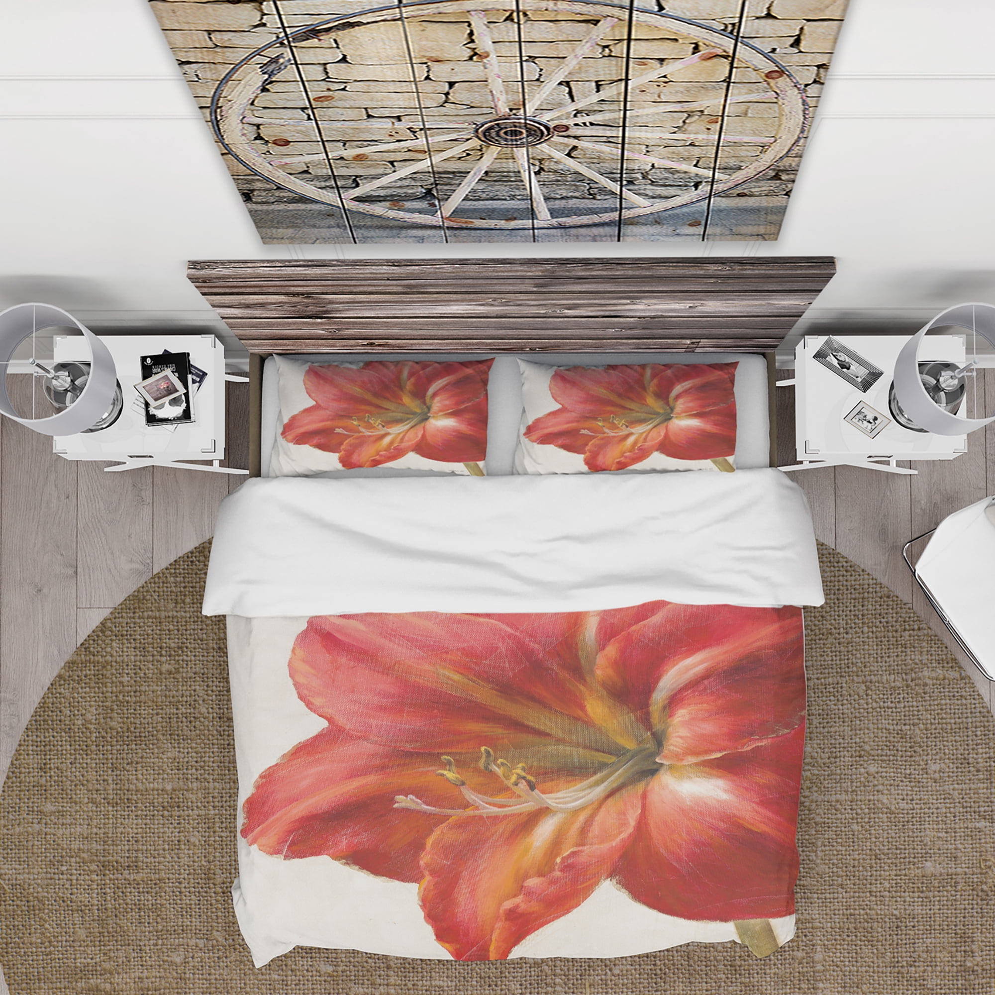 Designart 'Vivid Red Amaryllis' Traditional Duvet Cover Set