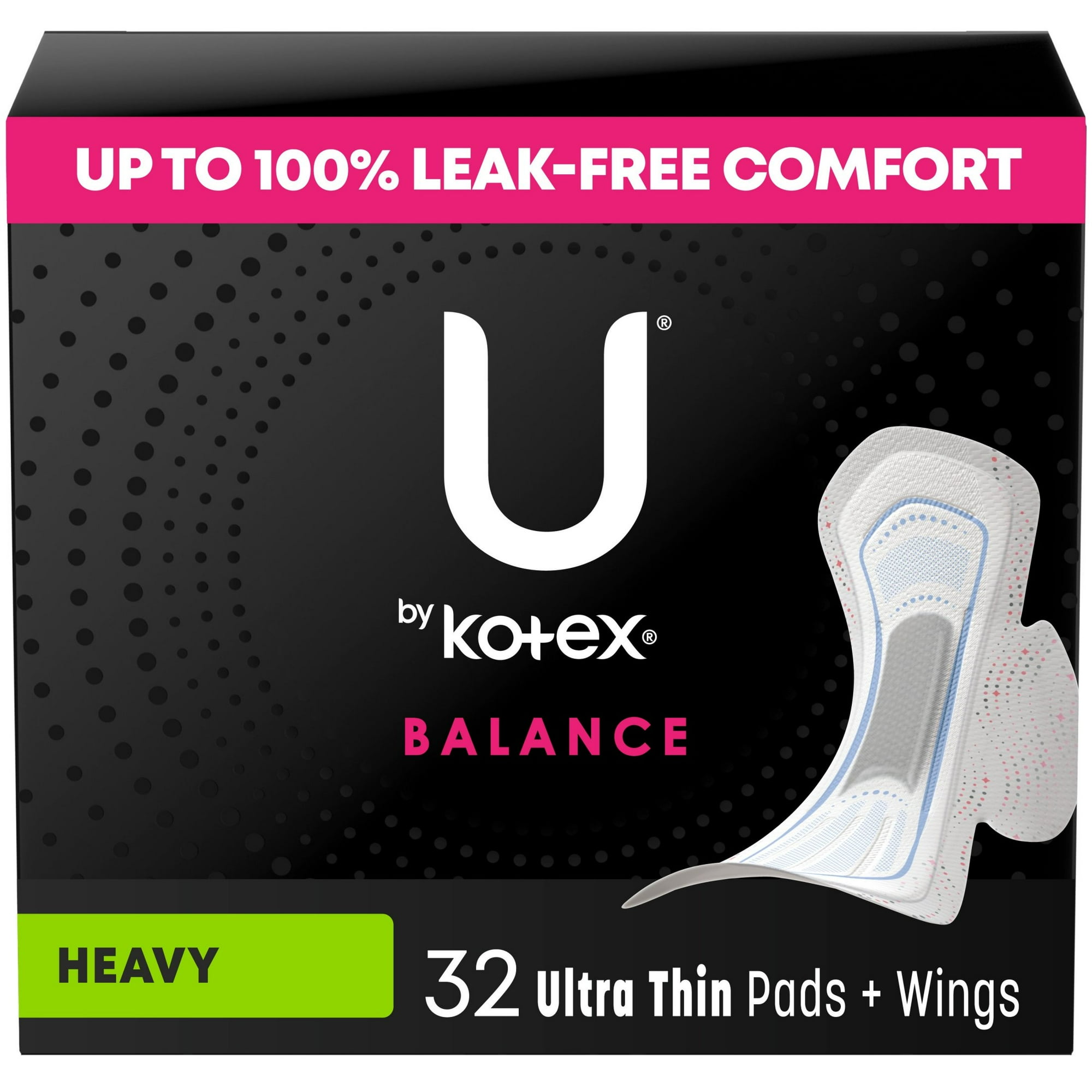 U by Kotex Balance Ultra Thin Pads with Wings, Heavy Absorbency, 32 Count