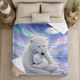 thumbnail image 5 of Polar Bear Mother and Cub beneath Moonlit Aurora, Serene Arctic Wildlife Scene for Polar Bear Lovers, Warm Flannel Blanket for Nursery and Bedroom, Mother's Day Gift, Home Decor, 5 of 9