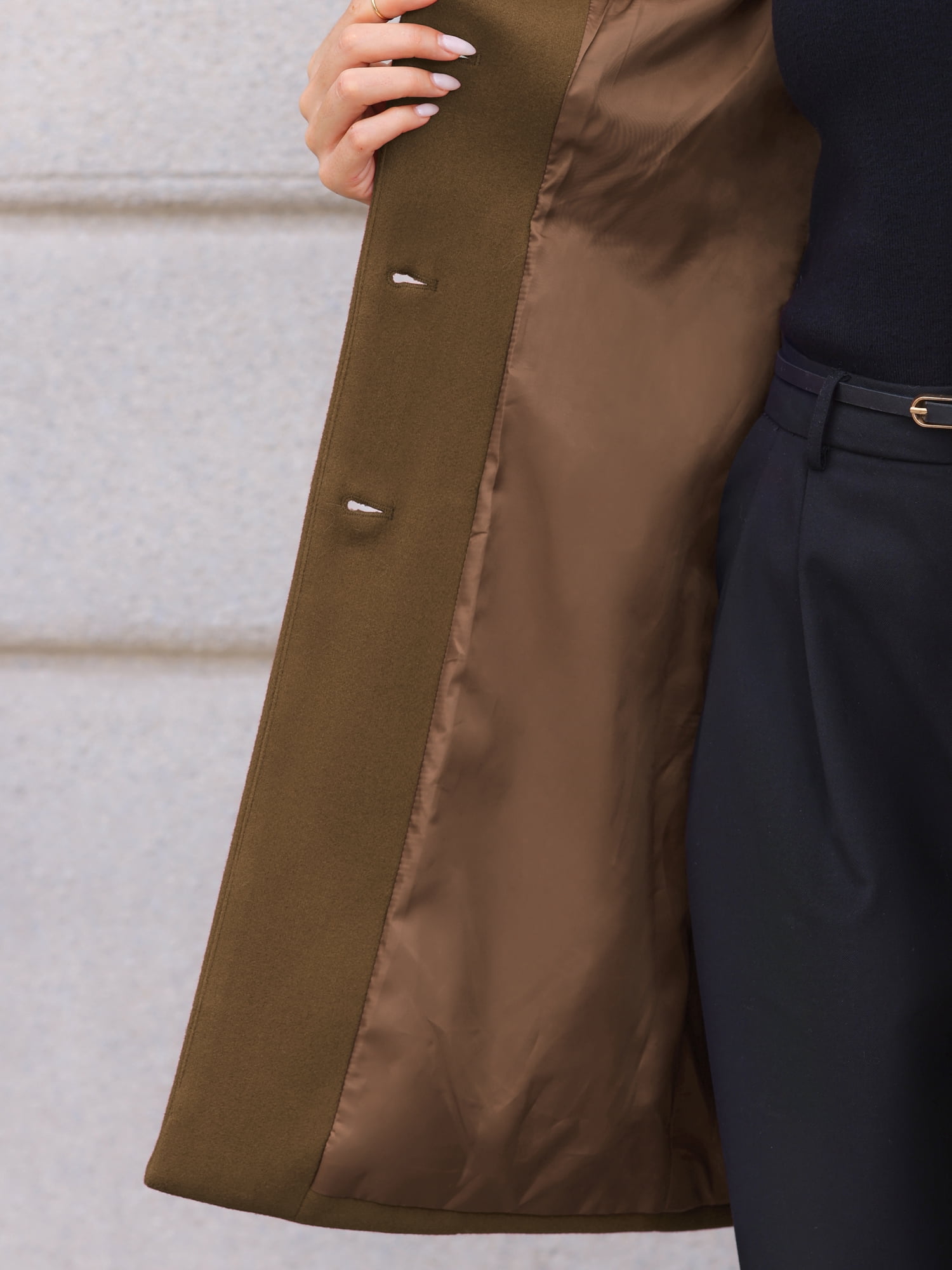 DARING DIVA Women's Stand Collar Mid-Length Overcoat with Pockets XL Brown