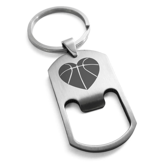 Stainless Steel Love Basketball Heart Engraved Bottle Opener Dog Tag Keychain Keyring