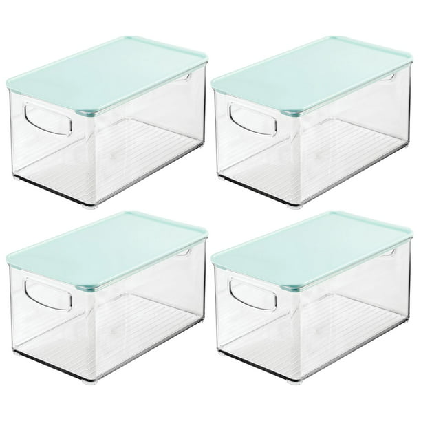 mDesign Deep Plastic Bathroom Storage Bin Box, Lid/Built-In Handles,  Organization for Makeup, Hair Styling Tools, Toiletry Accessories in Cabinet,  Shelves, Ligne Collection, 4 Pack, Clear/Mint Green - Walmart.com
