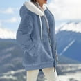 thumbnail image 2 of Qwertyu Winter Jacket Women Plus Size Fuzzy Fleece Jackets Long Coat Light Casual Fall Outerwear with Faux Fur Hood Light Blue 3XL, 2 of 6
