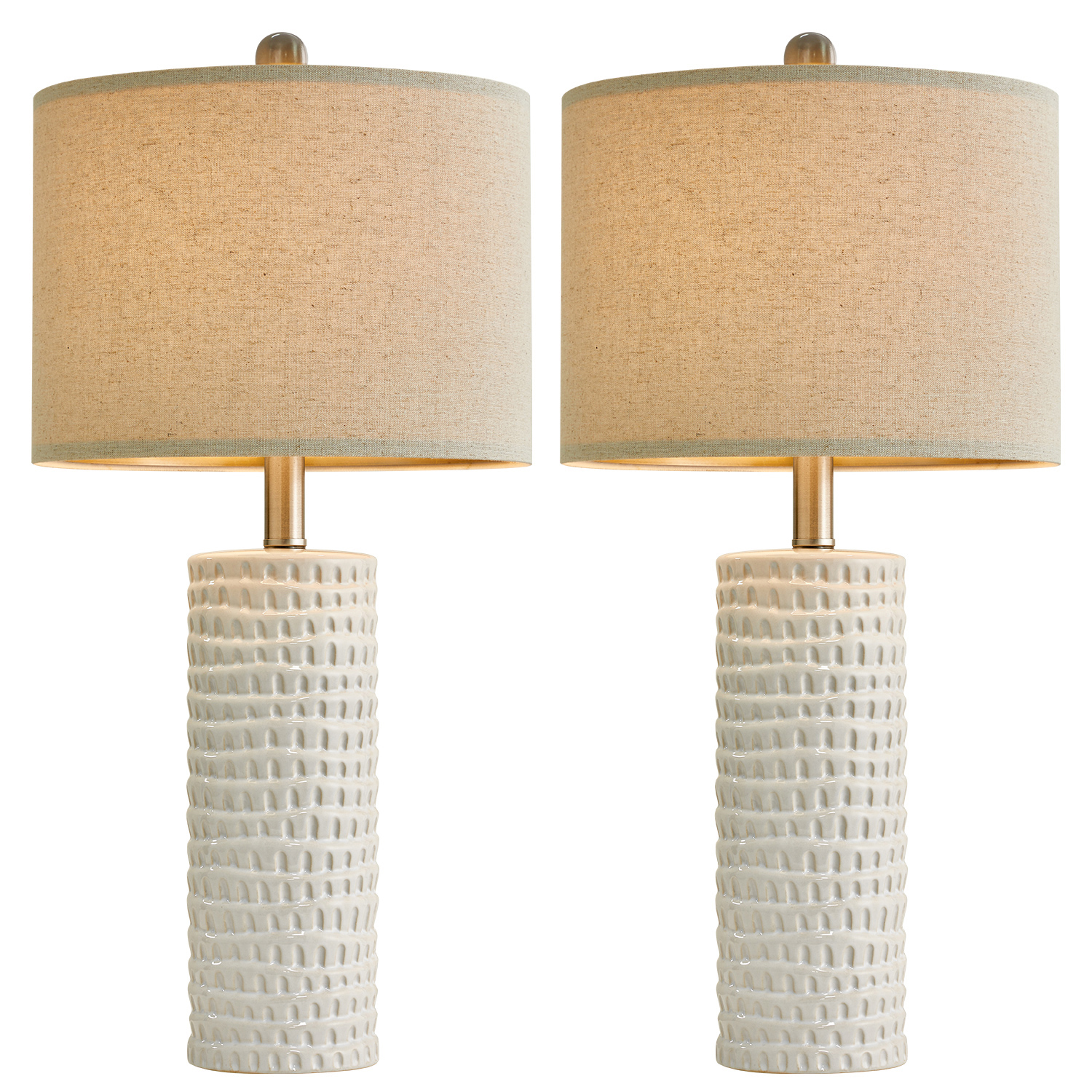 Oneach Ceramic Bedside Table Lamps Set of 2, White with Beige Shades photo 3