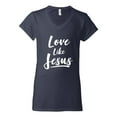thumbnail image 2 of Wild Bobby Love Like Jesus Inspirational/Christian Women Standard V-Neck Tee, Navy, XX-Large, 2 of 5