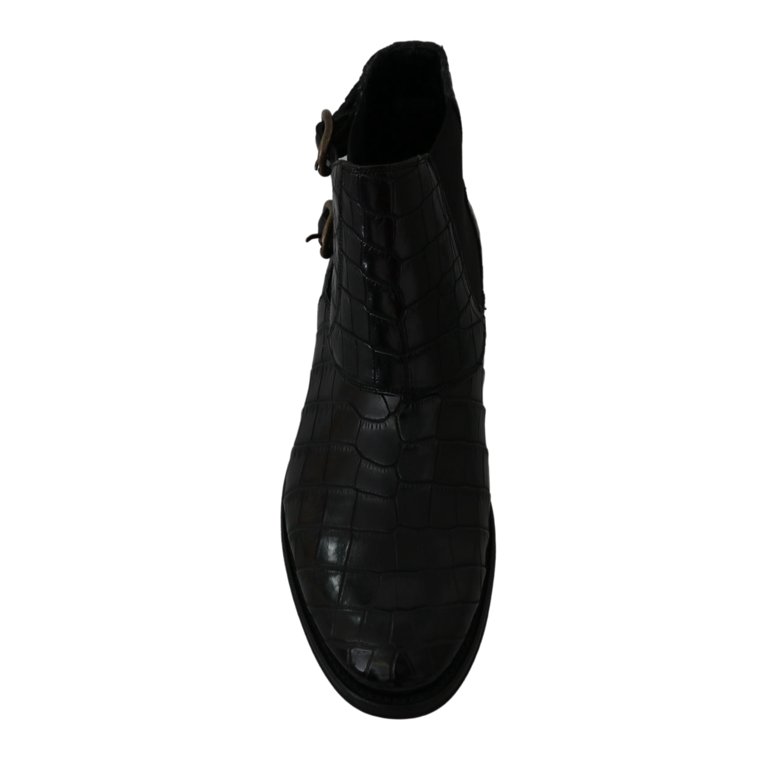 DOLCE & GABBANA Black Crocodile Leather Derby Boots Shoes DOLCE & GABBANA Shoes Black Crocodile Leather Derby Boots  main image 2