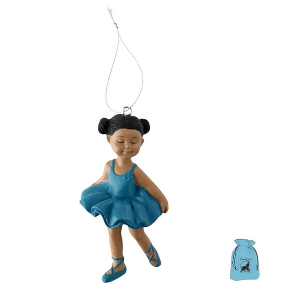 (1) Blue Ballerina Hanging Ornament African American Ballet Dancer Christmas Set for Home Kitchen Xmas Tree Accessories Holiday Decorations Indoor Craft Party Favor Decorative Gift Supply