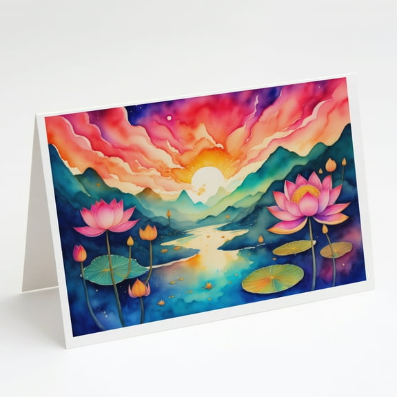 Lotus in Color Greeting Cards and Envelopes Pack of 8 7 in x 5 in