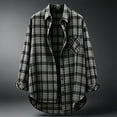 thumbnail image 3 of AKOEE Button Down Plaid Shirts for Women Lightweight Jacket Long Sleeve Collared Blouses Casual Spring Fall, Black 2XL, 3 of 6