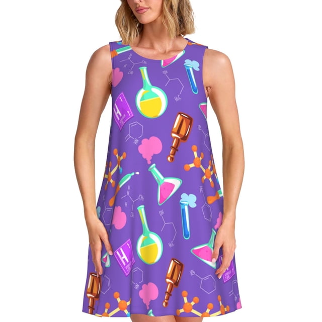Easygdp Chemistry Tools para Vestido Transpirable de Mujer, Vestido Suelto de Manga Corta con Pliegues y Bolsillos para el Verano