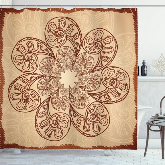Ambesonne Brown Mandala Shower Curtain, Circles Zentangle, 69"Wx75"L, Chestnut Brown and Beige